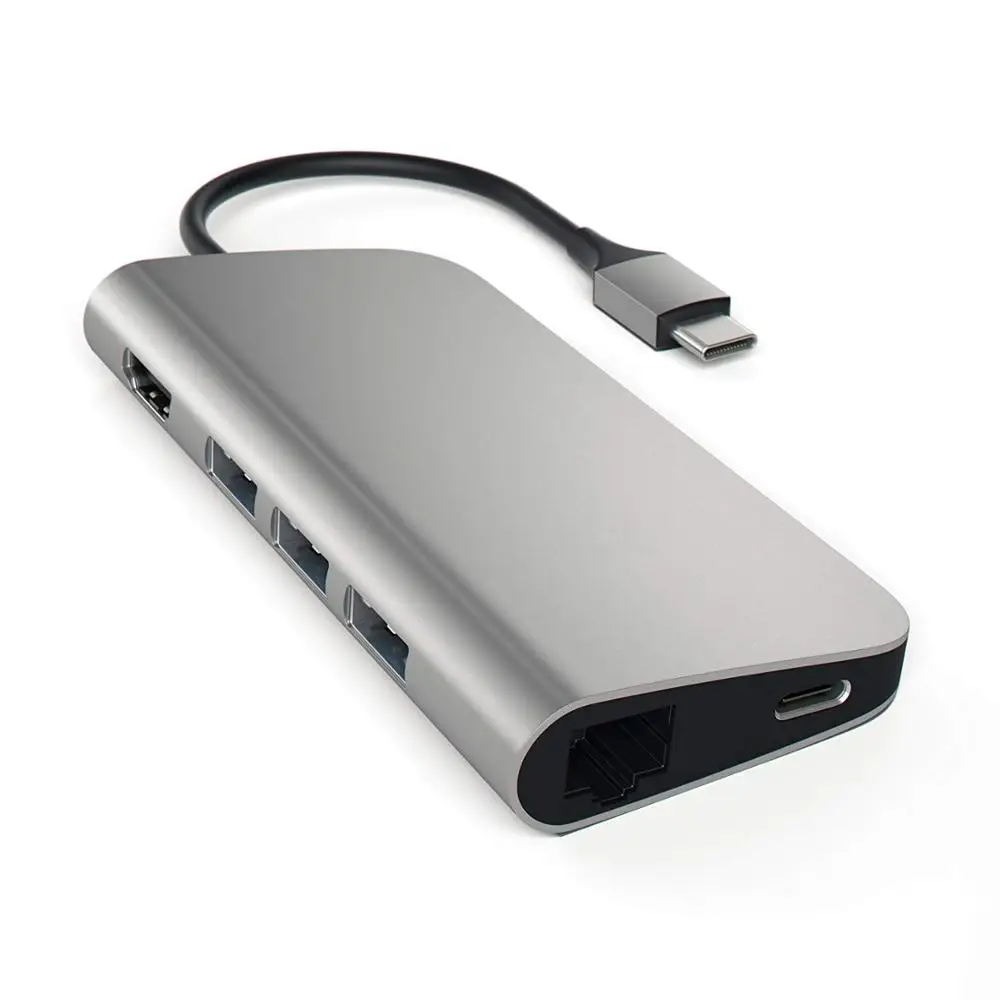 Алюминиевый многопортовый адаптер 4 K HDMI, USB-C, гигабитный Ethernet, SD/Micro картридеры, USB 3,0