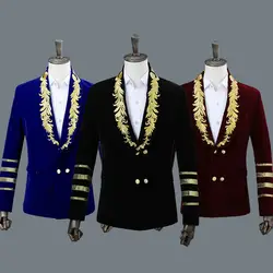 Модные Вышитый Костюм Для мужчин s Повседневные комплекты одежды Блейзер нейлон Однобортный черный, красный синий Для мужчин пиджаки