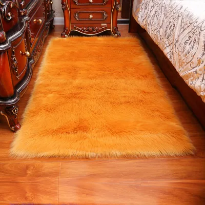 Long Hair Solid Carpet Living Room Deco Artificial Skin Rectangle