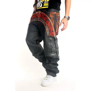 

2017 New Designer Embroidery Skateboard Baggy Black Jeans Men Hip Hop Denim Men's Jeans Fashion Loose Trousers Big Size 30-44