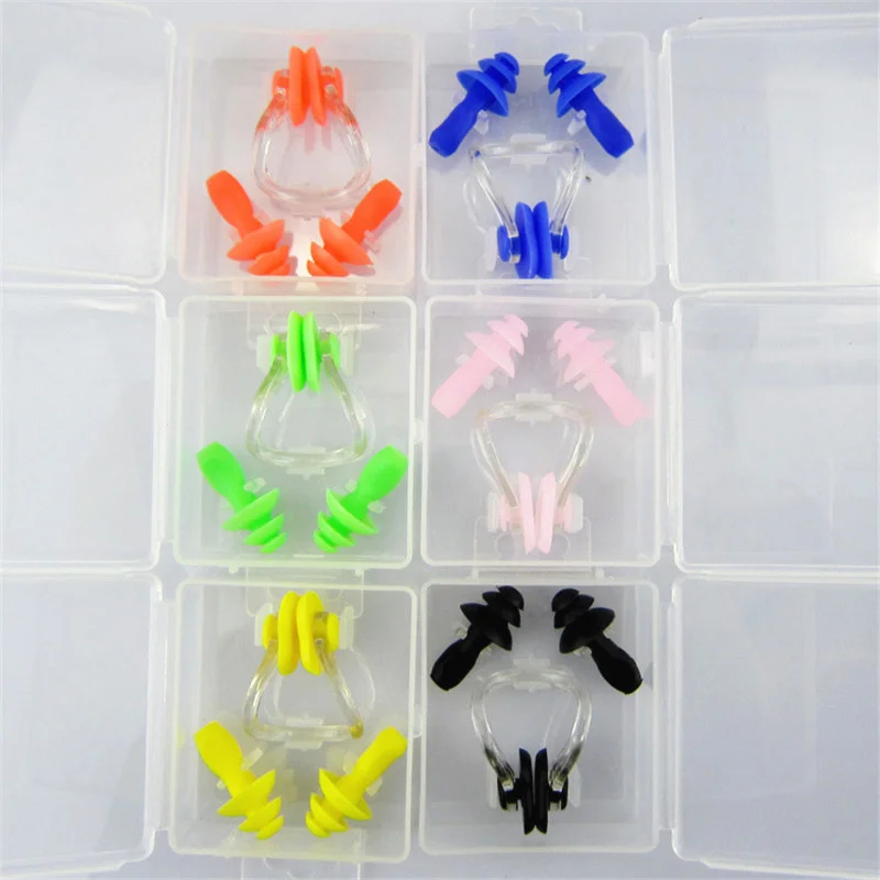 10X Soft Silicone Adult Swimming Nose/Ear Clips Mushroom Shape Swimming Nose/Ear Clips Case Box Water Sports Accessories