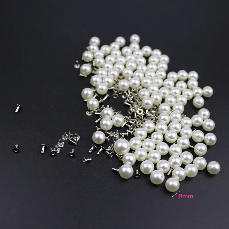 

100PC 8MM ABS Imitation Pearl Rivets DIY Garment Accessories Pearl Rivet Spikes For Cloth Hat Bag Crafts Decoration S