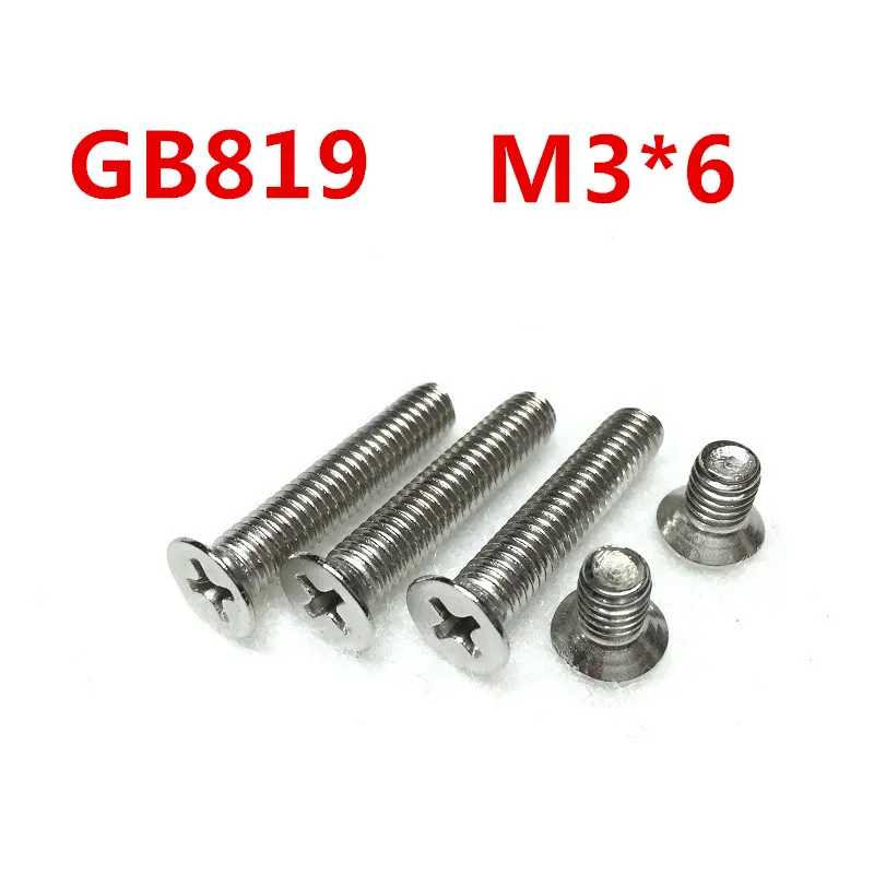 

Free Shipping 100pcs/Lot GB819 M3x6 mm M3*6 mm 304 Stainless Steel flat head cross Countersunk head screw