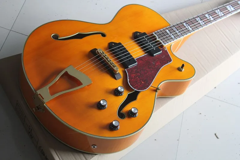 

China guitar factory custom 100% New Musical Instruments custom L5 orange with P90 pickup jazz electric guitar free shipping 914