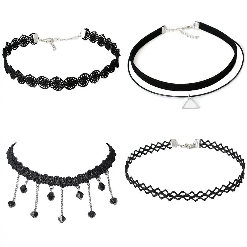 NC2076 4pcs/set Flower Chokers Necklaces For Women Triangle Geometric Pendant Necklace Tassel Collares Fashion Jewelry Bijoux | Украшения и