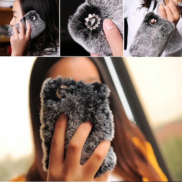 Новое поступление 1 шт. милый дизайн черный чехол с кроличьим мехом для телефона