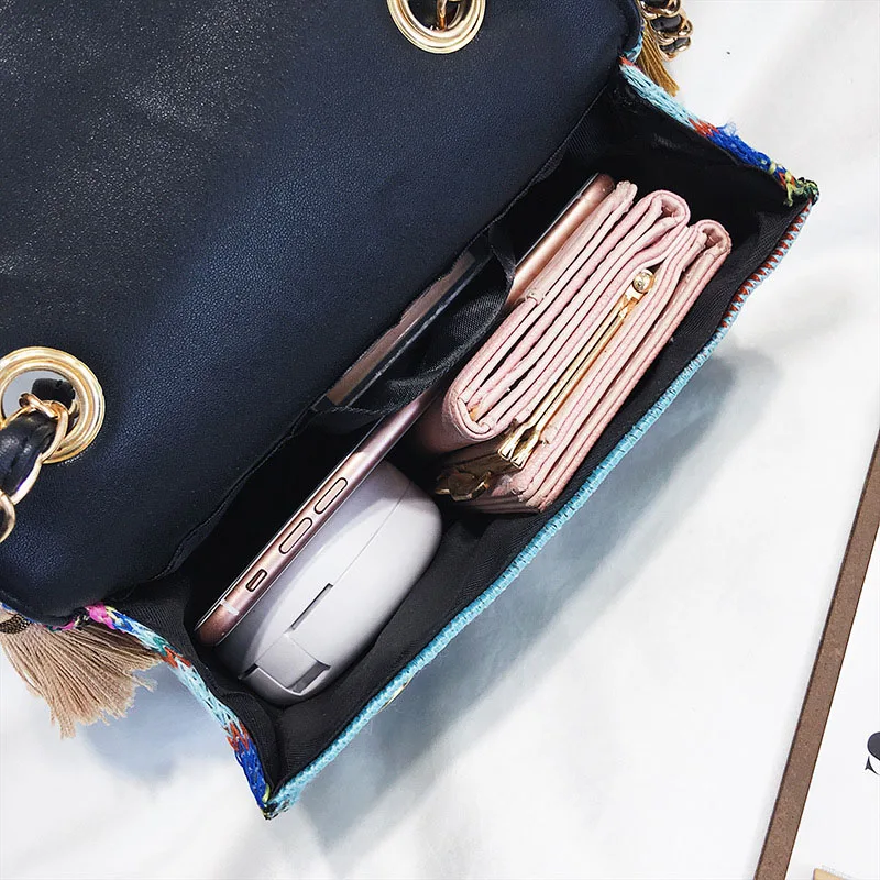 New Women Tassel Fashion Straw Bag INS Popular Female Summer Handbag Chains Lady Casual Shoulder Bag Beach Knit Crossbody SS3307 (9)
