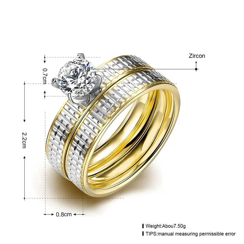 LKO Korean Style Fashion Personality Double Zircon Ring 316L Stainless Steel Rings aureate Wedding Jewelry TGR041-A