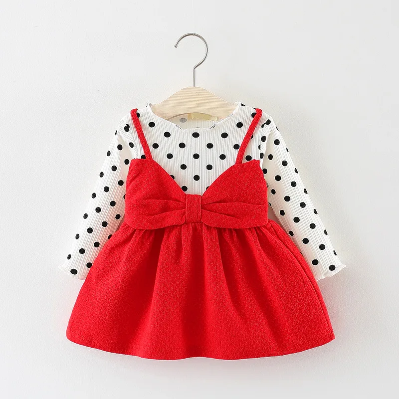 

IENENS 0-2Y Toddler Infant Girls Bow Tie Mini Dresses Kids Baby Cotton Clothing Clothes Dot Princess Dress Wedding Party Wear