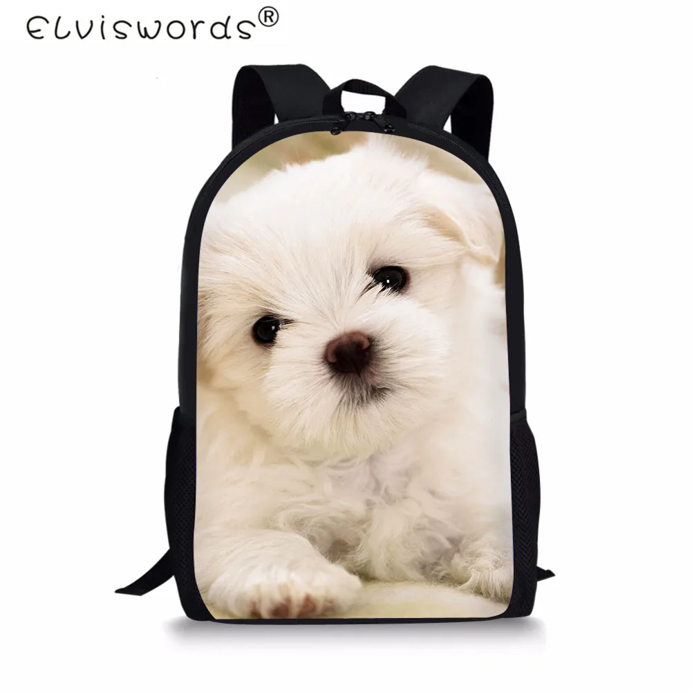 ELVISWORDS Bichon Frise Print School Backpack Cute Dog Girl Teenagers