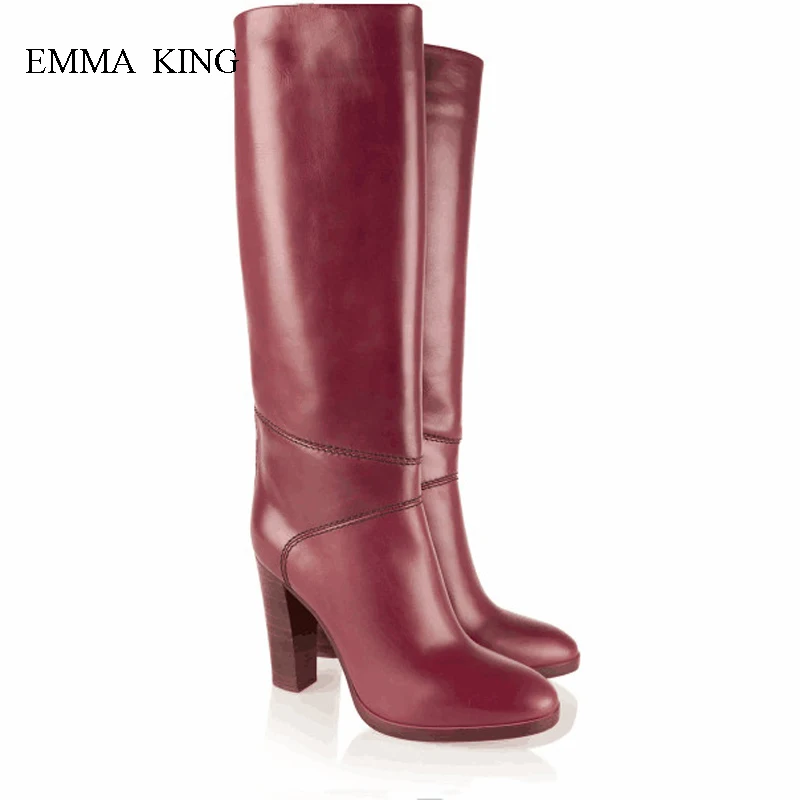 

Spring Autumn Mid-calf Women Knight Boots Comfortable Solid Color Chunky Heels Ladies Shoes Round Toe High Heels Botas Mujer