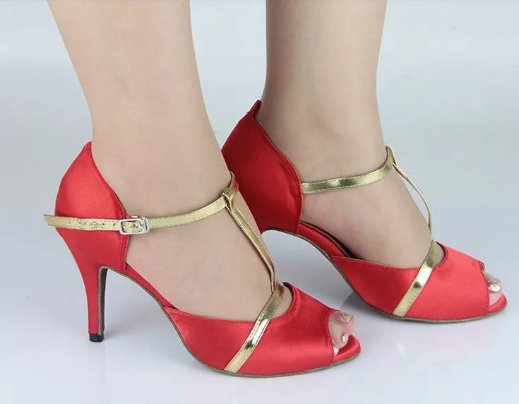 DILEECHI/Красная атласная Женская танцевальная обувь для латиноамериканских танцев Обувь для бальных танцев женская обувь на высоком каблуке 8,5 см