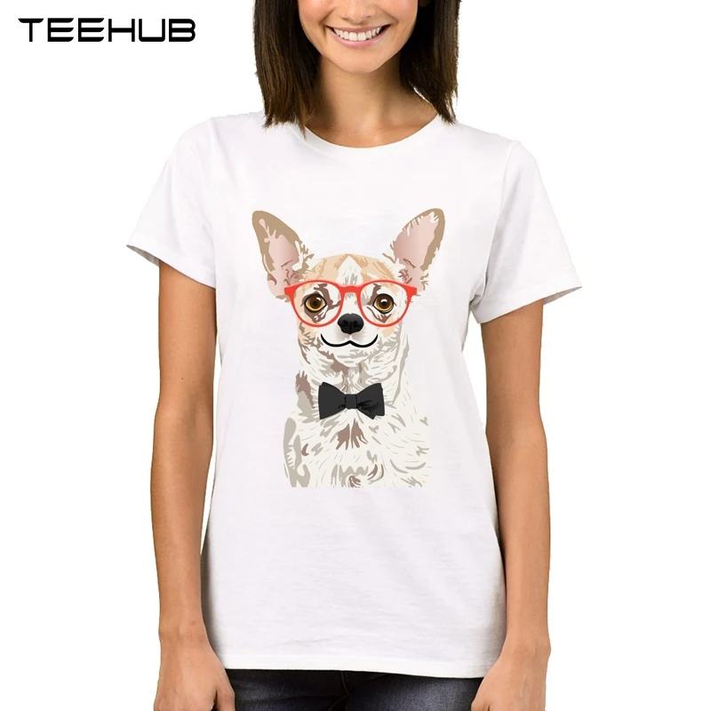 

TEEHUB 2018 New Arrivals Short Sleeve Hipster Chihuahua Women T-Shirt Novelty Cute Dog Printed Lady Tops Funny Girl's Tee