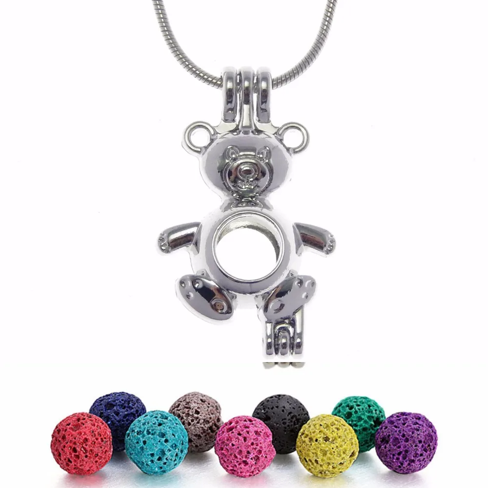 

1Pc Necklace+6pc 8mm Volcanic Lava Stone Diffuser Hollow Locket Necklace Mermaid Bracelet Bangle For Essential Oil Necklace Gift