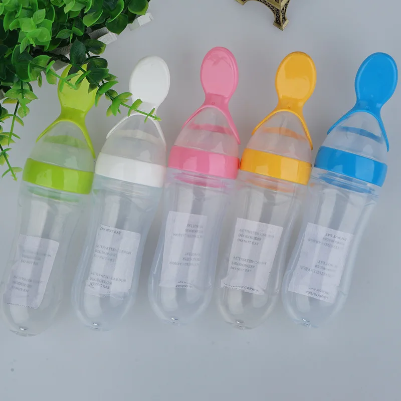 90 ml Baby Silicone Feeding Bottle With Spoon Baby Training Scoop Rice