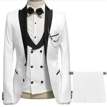 

Elegant White Men Suit Prom Tuxedo Slim Fit 3 Piece (Jacket+Vest+Pants) Groom Wedding Suits For Men Custom Blazer