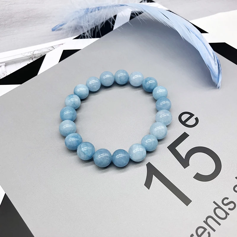 Natural Aquamari Bracelet Single Crystal Elastic Romantic Crystal Yoga Blue Bracelet Woman Jewelry 4,6,8,10,12mm Beads - Image 4