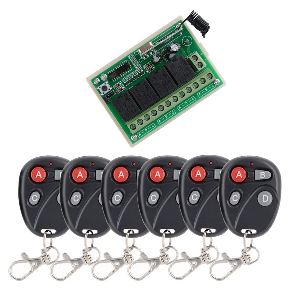 

Universal Wireless Remote Control 12V 4CH Channel 433Mhz Switch Integrated Circuit Black Transmitter DIY Replace Part Tool