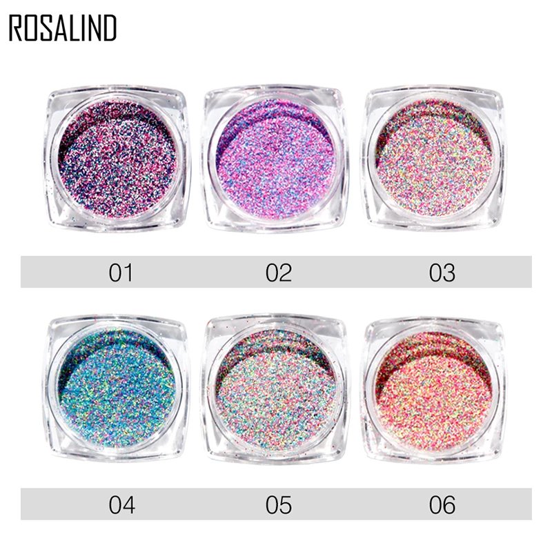 

ROSALIND Colorful Nail Glitter Powder Nail Art DIY Manicure Decorations Holographic Chrome Powder For Shiny Gel Polish