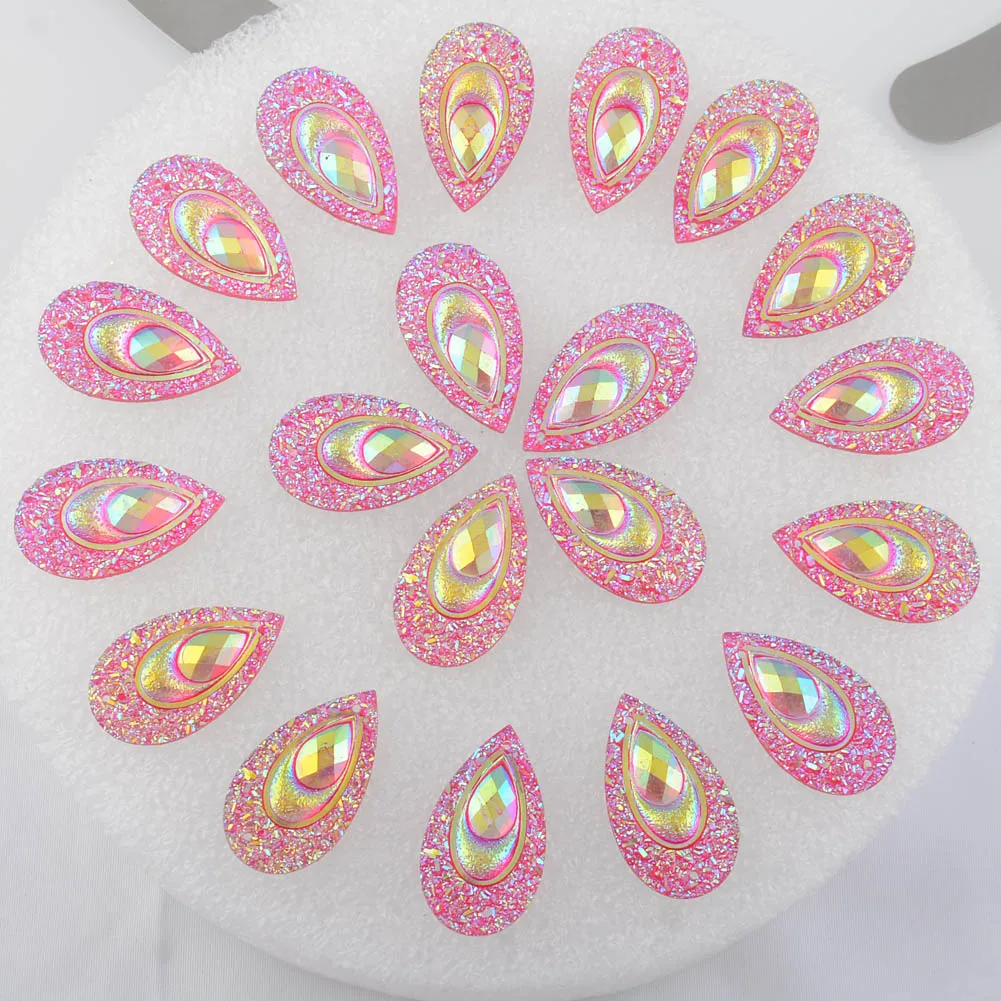 BOLIAO AB Color 10Pcs 15*27(0.59*1.06 In) Pink Drop Crystal Flat Back Resin Sew on Appliques/Craft/Wedding Decoration DIY | Дом и сад