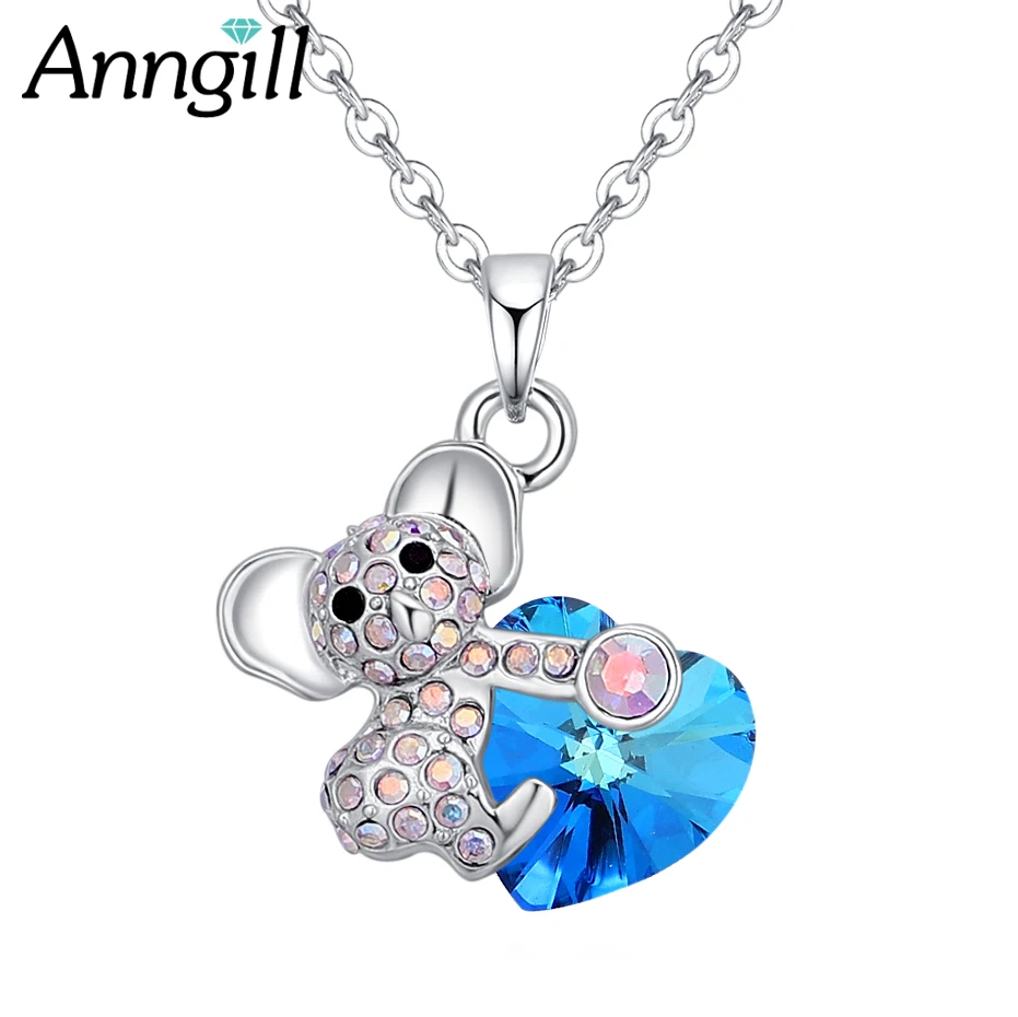 

Fashion Love Heart Koala Bear Necklaces Pendants Crystals From Swarovski Girls Women Jewelry Gifts For Couple Valentine's Day