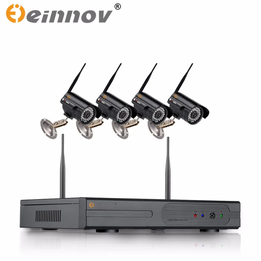 

EINNOV 4CH CCTV System Wireless 720P NVR 1.0MP IR cut Outdoor P2P Wifi IP CCTV Security Camera System Surveillance Kit 1TB HDD