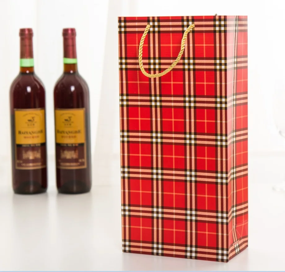 10Pcs Hot sale Promotional Wine Paper Gift Bags 35*17*9cm Double Bottle