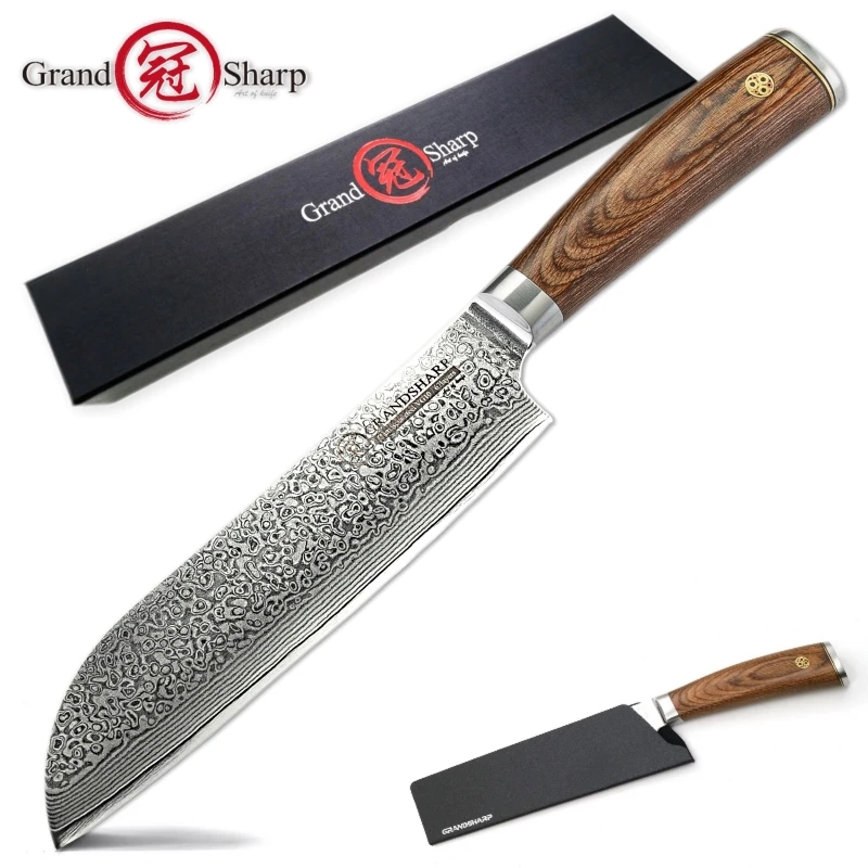 Santoku нож шеф повара японский Дамаск кухонные ножи vg10 дамасский нержавеющая сталь