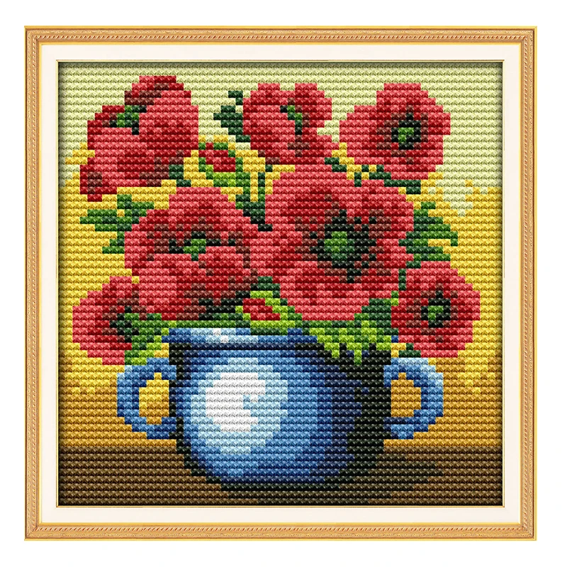 Joy Sunday count crossstitch diy ваза для цветов с маками DMC14CT11CTcottonfabric гостиной комнаты отеля