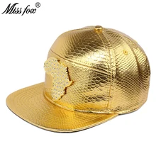 MissFox хип хоп Африка Карта 18 к позолоченные горный хрусталь просверленные золотые плоские полями крокодиловый узор мужские головные уборы и кепки