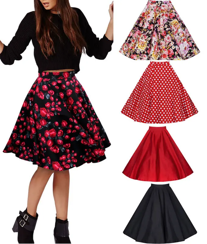 

6 colors free shipping big swing rockabilly skirt black polka dot print retro vintage rockabilly 50's style skirt size s-2xl