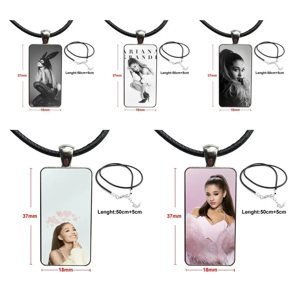 

Ag Ariana Grande Chat For Child Glass Cabochon Jewelry Steel Color With Long Pendant Choker Rectangle Necklace