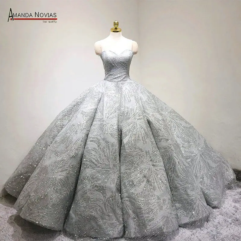 picture color Vestido longo без бретелек Сияющие блестящие узоры атласное Плиссированное бальное платье свадебное платье - Цвет: picture color