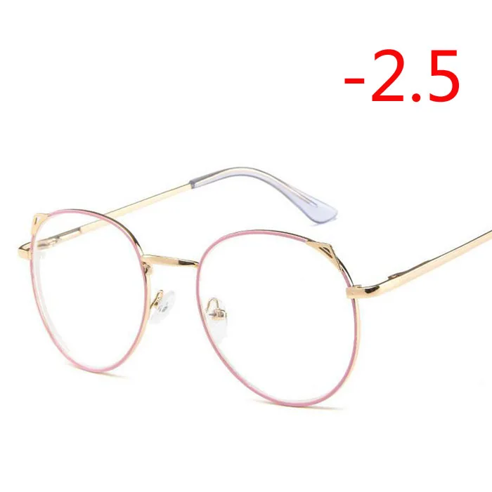 1,0-1,5-2,0-2,5-3,0-3,5-4,0 с украшением в виде кошачьих ушек Для женщин Близорукость очки, металлическая оправа, модные, близорукие очки с короткими очки для коррекции зрения - Цвет оправы: Myopia 250