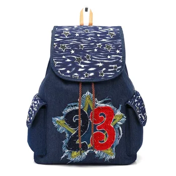 

Denim Backpack Women School Backpacks for Teenage Girls Vintage Woman Blue Schoolbag Jean Knapsack Travel Bag Mochilas Feminina
