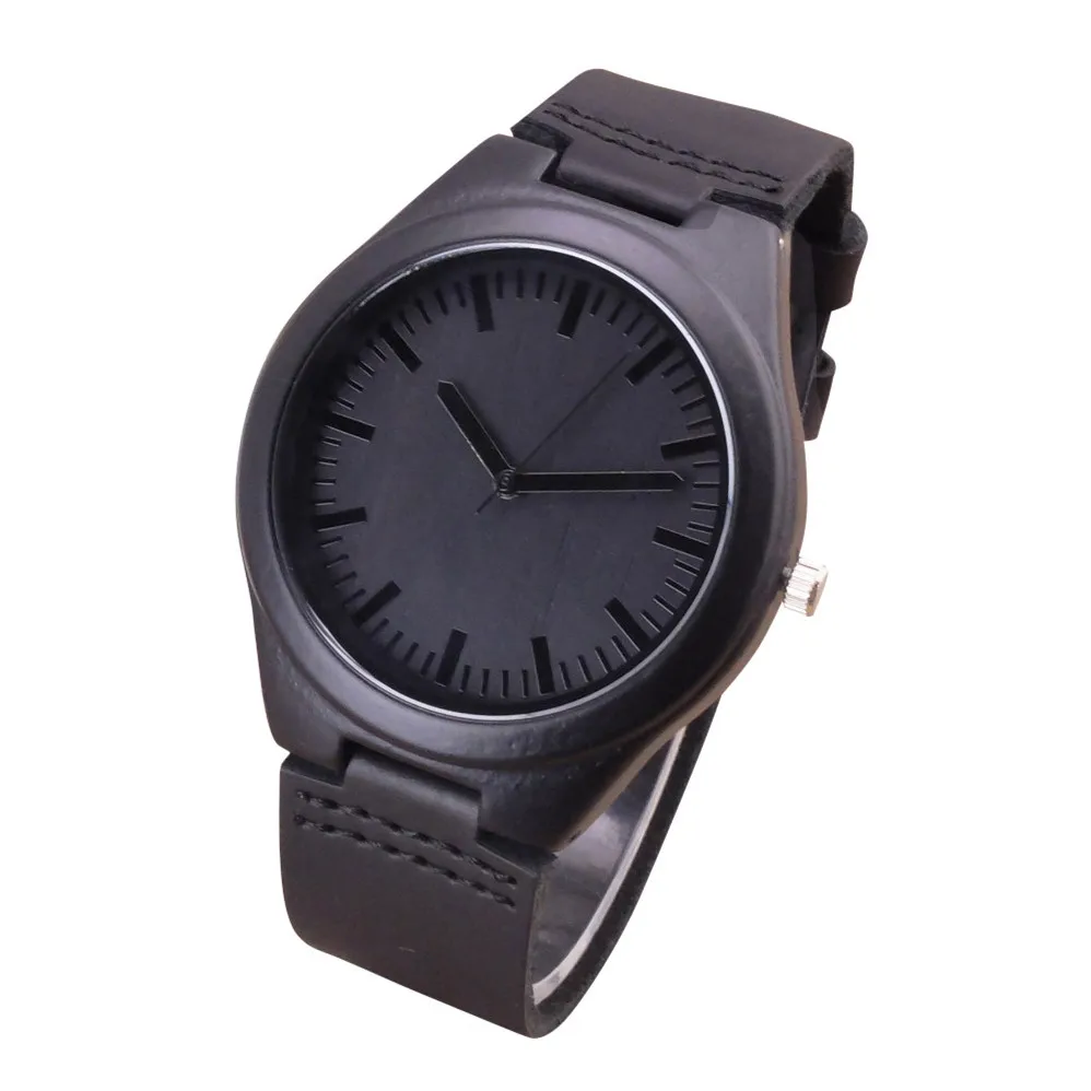 

2018 Fashion Black Wood Watches With Real Leather Band Men's Top Brand Design Men Women Wooden Quartz Watches gift