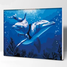 Дельфины DIY живопись по номерам ручная роспись маслом для гостиной дома произведение искусства, Декор настенный 40*50