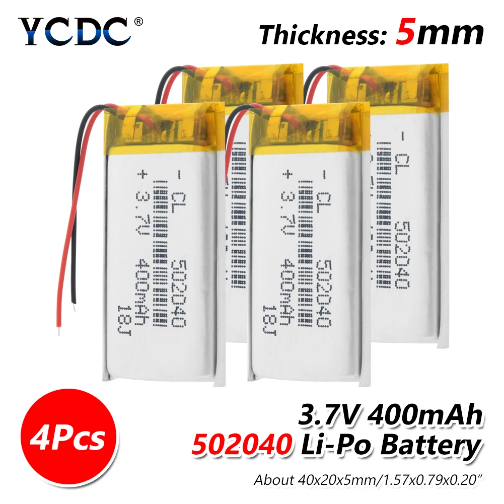 1/2/4 шт 3,7 V 502040 400mAh литий-ионный аккумулятор Батарея Перезаряжаемые 400 мАч литий-полимерный Батарея для Mp3 Mp4 Gps вождения Регистраторы игрушка