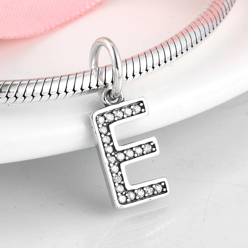 Authentic Letter E 925 Sterling Silver Womens Accessories charm Beads Pendants Fit Original Pandora Charms Bracelets Jewelry