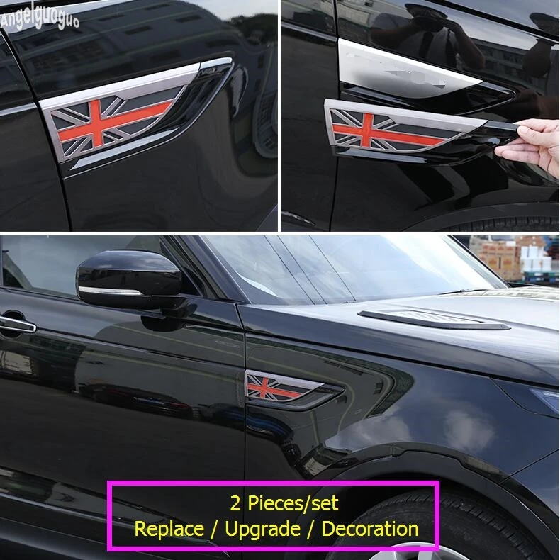 2 Pcs For Land Rover Discovery 5 Acessories Car Front Fender Decoration Side Air Vent Nozzle Cover UK Flag style Sticker