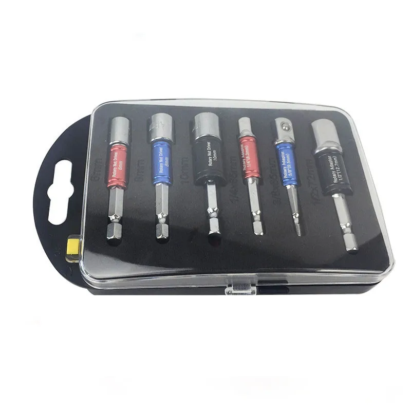 Free Ship 6pcs/set Multicolor Hex Power Drill Bit Adapter Wrench Sleeve