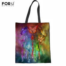 FORUDESIGNS/Радужная Бабочка Ловец снов узор Женщина хлопчатобумажная сумка сумки Складные Многоразовые Эко сумки большой продуктовый мешок