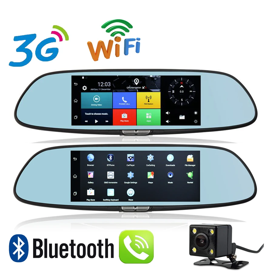 

Udricare 7 inch 3G WiFi Mirror GPS Android 5.0 DVR FHD 1080P Bluetooth Phone Dual Lens Video Recorder Rear View Camera Mirror
