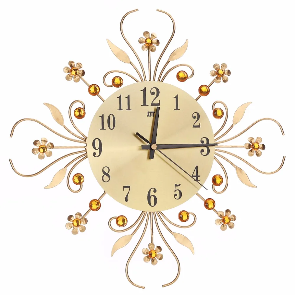 Luxury Modern Metal Wall Clock Flower Diamond Rhinestone Silent Wall Watch Room Home Office
