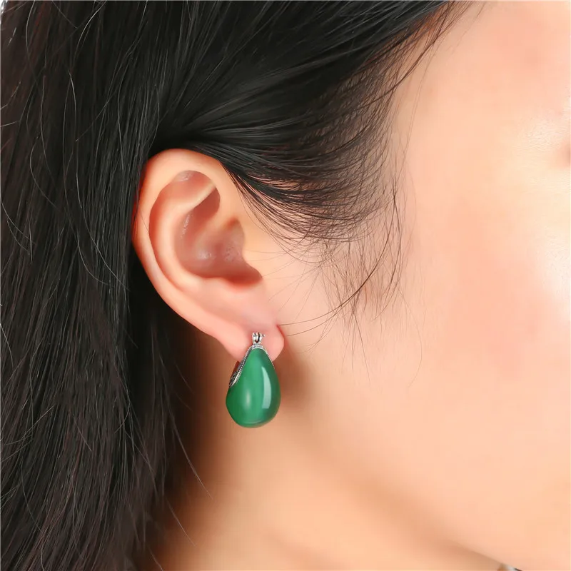 V.YA 925 Sterling Silver Moon Shape Drop earrings Elegant Green Opal Stone earrings Vintage Women earrings Female Fine Jewelry