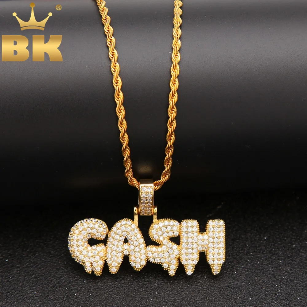 

Iced Out Cubic Zirconia Dripping Luxury CASH Letters Pendant&Necklace Gold Silver Color Fashion Hiphop Jewelry For Men
