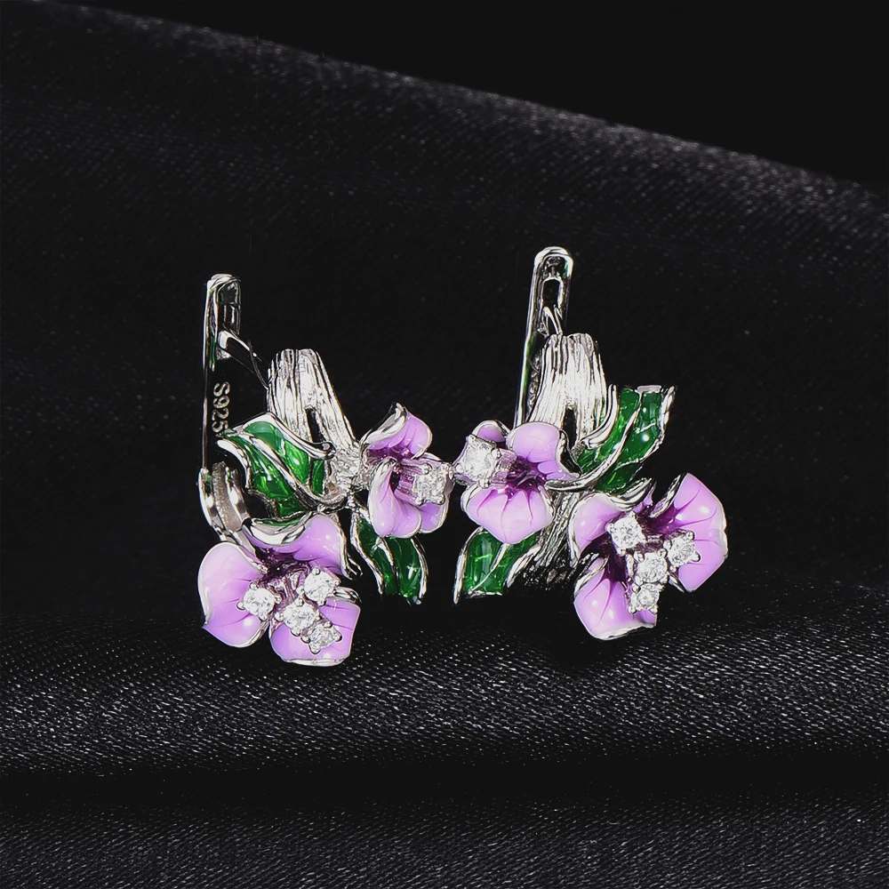 RainMarch эмалированные серебряные серьги-гвоздики в виде цветка для женщин, 925 пробы серебряные серьги ручной работы с кубическим цирконием, ювелирные изделия для свадебной вечеринки