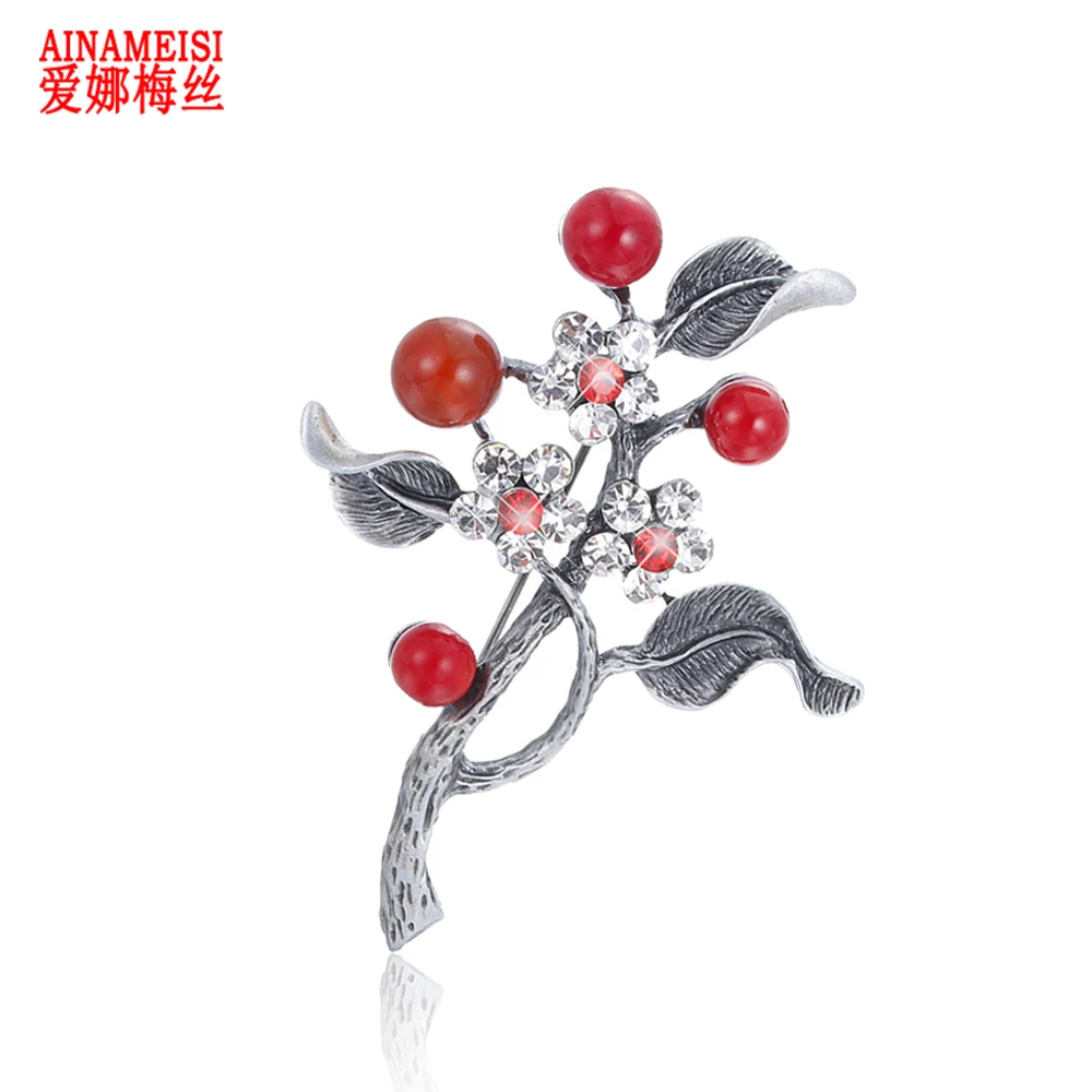 

AINAMEISI Luxury Tree Brooches For Women Accessories Nature Stones Rhinestone Plant Vintage Corsage Wedding Brooch Pins Jewelry
