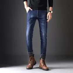 Зимние толстые теплые джинсы Для мужчин высокое качество Повседневное джинсы из хлопка хип-хоп эластичность изящные джинсы из