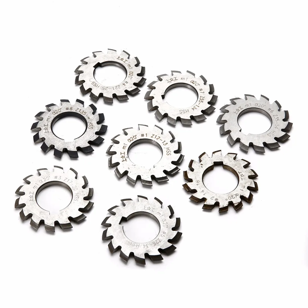 Beste Mayitr 8 stks M1 HSS Evolvente Versnelling Frees Set 20 Graden 22mm Boring #1 8 Assortiment kit Set voor Freesmachines